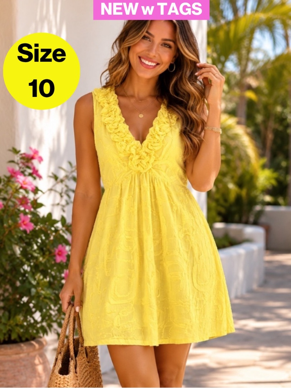 NEW w TAGS 🏷️ 2/for $20 🪩 TIANA B. Yellow Summer Mini Dress (Size 10 Petite)